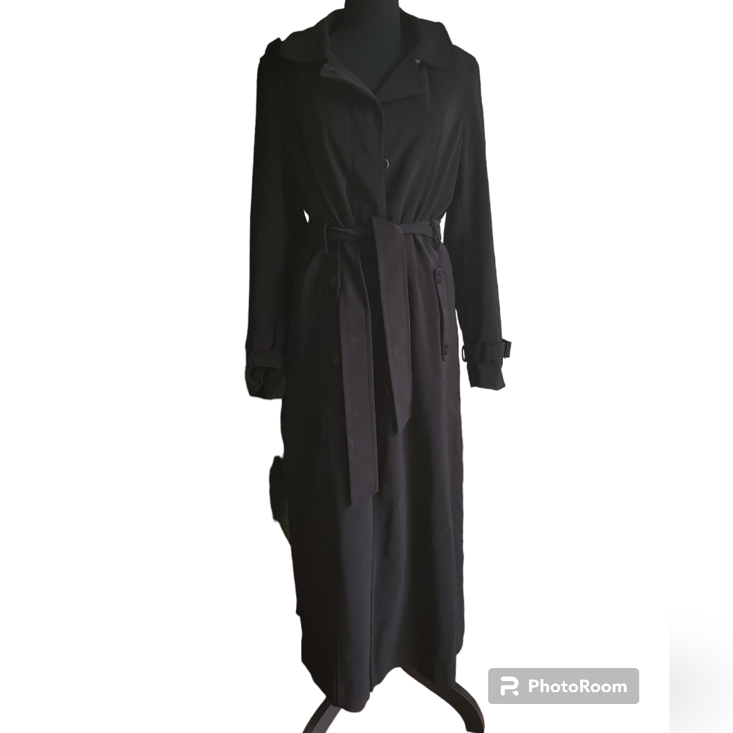 Gallery New York Opera Length Belted Long Black Coat S